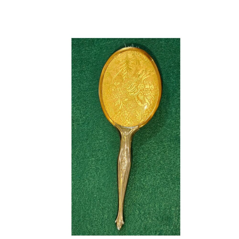 Vintage Handheld Vanity Gold Tone Hairbrush Made in U.S.A
